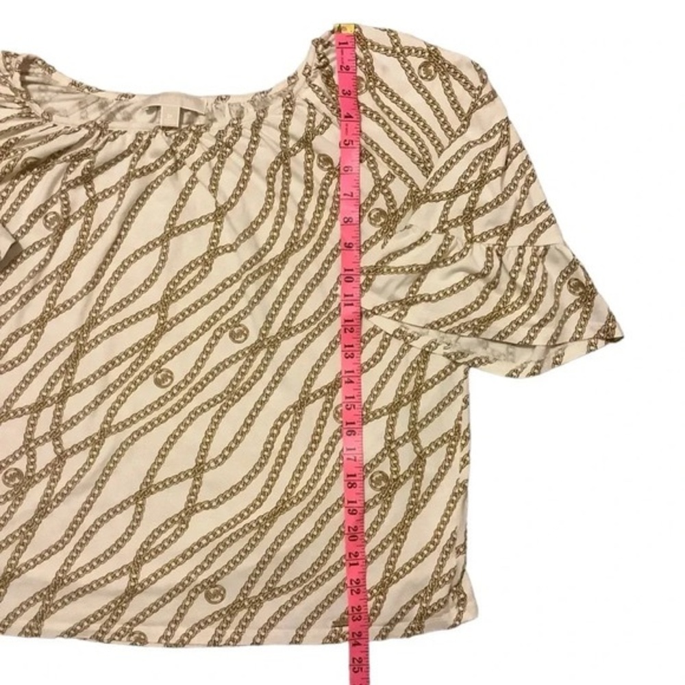 MICHEAL KORS CREAM & BROWN CHAIN DESIGN  LENGTH RUFFLE SLEEVE TOp Size 2X - Picture 8 of 8
